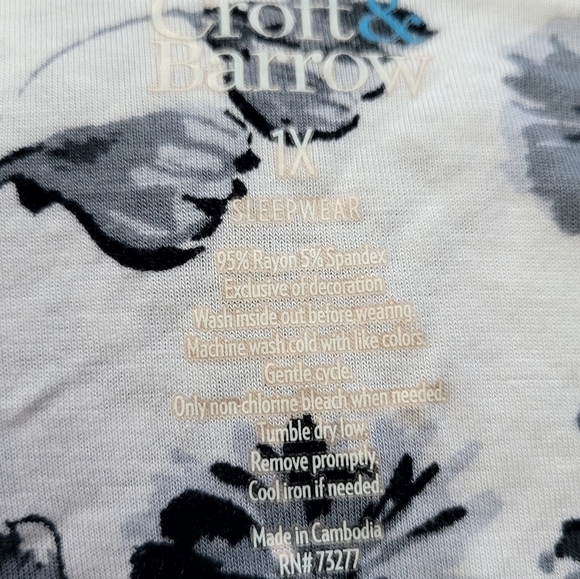 CROFT & BARROW 1X Floral Blue White Pajama Dress Sleeveless Midi  Rayon Blend - Picture 5 of 5